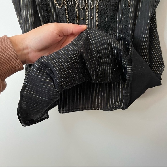 Nanette Lepore Vintage 2000s Isis Pinstripe Embroidered Chain Blouse Top Size 4 - Picture 8 of 16